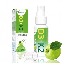 Vegavero Vitamina D3 + K2 (MK-7) Spray | Doar un spray pe zi, 4 luni Beneficii Vitamina D3 si Vitamina K2: contribuie la fixarea