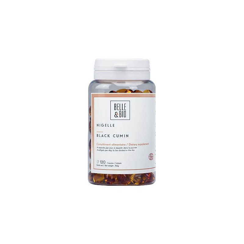 Belle&Bio Ulei Chimen Negru Bio 500mg 120 Capsule (Negrilica, Nigella sativa) Beneficii Ulei de Chimen Negru Bio: stimuleaza sis