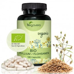 Psyllium Organic 180 capsule (regleaza digestia, are un continut bogat de fibre, mentine sanatatea intestinelor) Beneficii Psyll