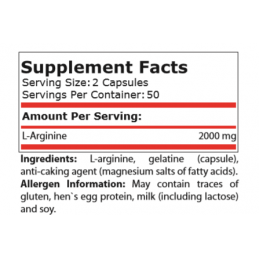 Pure Nutrition USA L-Arginine 1000 mg 100 capsule, pentru potenta Beneficii L-Arginina: ajuta la cresterea nivelului de Oxid Nit