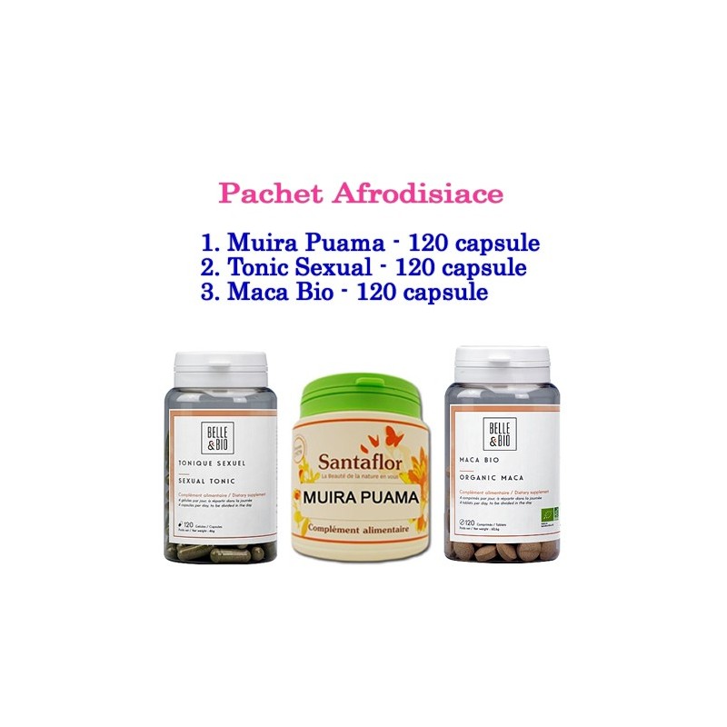 Pachet Afrodisiace: Tonic Sexual Maca Bio Muira Puama (120 capsule/fiecare) Beneficii pachet: creste tes-tosteronul, afrodisiac 