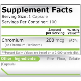Pure Nutrition USA Chromium Picolinate (Crom Picolinat) 200 mcg, 100 capsule Beneficiile Picolinatului de Crom: ajuta la scadere