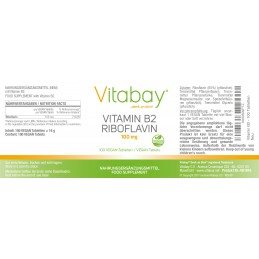 Vitabay Vitamina B2 (Riboflavina) 100 mg 100 Tablete Vegan Beneficii Vitamina B2: ajută la reducerea oboselii și epuizarii, func
