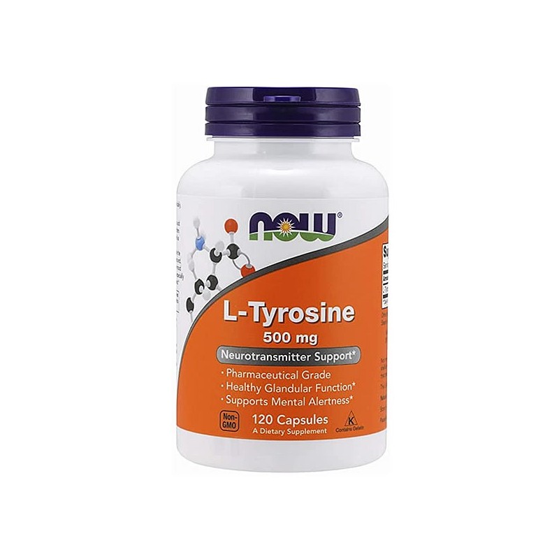 Now Foods L-Tyrosine, 500 mg, 120 Capsule (L-Tirozina) Beneficii L-TYROSINE: stimulează eliberarea hormonului de creștere care d