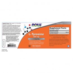 Now Foods L-Tyrosine, 500 mg, 120 Capsule (L-Tirozina) Beneficii L-TYROSINE: stimulează eliberarea hormonului de creștere care d