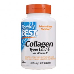 Doctor's Best Colagen tip 1 si 3 si Vitamina C, 1000 mg, 180 Pastile Beneficii Colagen Hidrolizat: reduce liniile fine si riduri