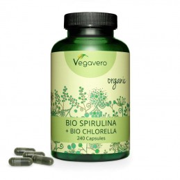 Chlorella Spirulina Organica 240 capsule (protejeaza si imbunatateste sanatatea ochilor, reduce inflamatia) Beneficii Spirulina: