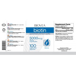 Biovea Biotina 5000 mcg, 100 capsule, Vitamina B7, Vitamina H Beneficii Biotina: importanta pentru par, piele si sanatatea unghi