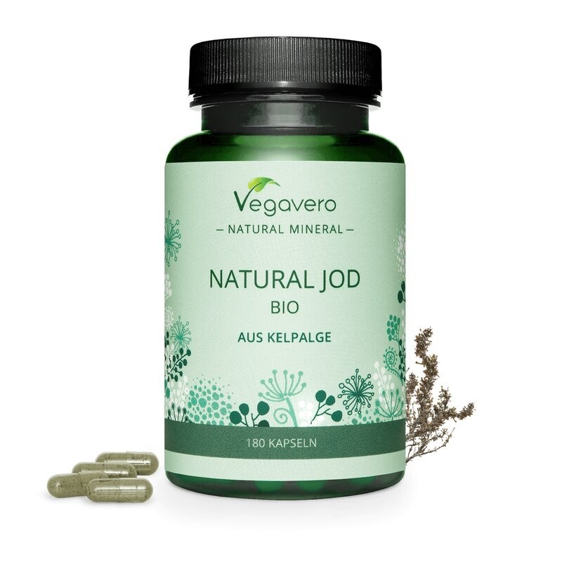 Vegavero Iod Organic Natural 180 capsule Beneficii Iod: menține un metabolism normal, acționează ca un antibiotic în organism, r