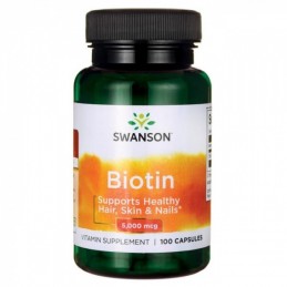 Swanson Biotina, 5000mcg - 100 Capsule Beneficii Biotina: importanta pentru par, piele si sanatatea unghiilor, nutrient esential