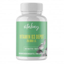 Vitamina D3 - 20.000 UI - 240 Tablete vegane (ajuta la mentinerea sanatatii oaselor, suport pentru sistemul imunitar) Beneficii 