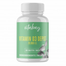 Vitamina D3 - 20.000 UI - 360 Tablete (sprijina functia cardiovasculara, imbunatateste calitatea somnului, reduce depresia) Bene