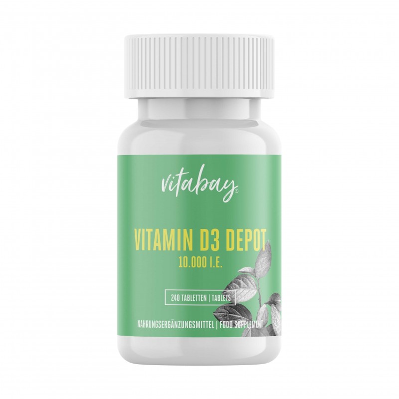 Vitabay Vitamina D3 - 10.000 UI - 240 Tablete vegane Beneficii Vitamina D3: ajuta la mentinerea sanatatii oaselor, suport pentru