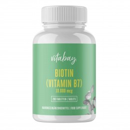 Biotina 10.000 mcg - 10 mg - 200 Tablete, Vitabay Biotina 10.000 beneficii: promoveaza sanatatea pielii, parului si a unghiilor,