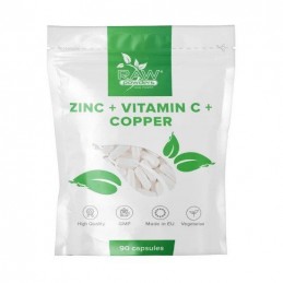 Zinc + Vitamina C + Cupru 90 Capsule (imbunatateste sistemul imunitar, stimuleaza productia de colagen) Beneficii: imbunatateste