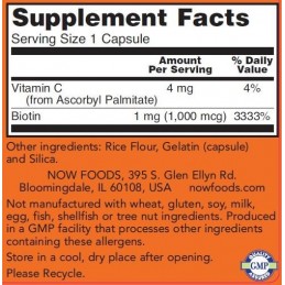 NOW Foods Biotin, 1000mcg - 100 Capsule Beneficii Biotina: importanta pentru par, piele si sanatatea unghiilor, nutrient esentia