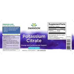 Potassium Citrate 99mg 120 Capsule, Swanson Potassium Citrate beneficii: sprijina sanatatea cardiovasculara, ajuta lareglarea te