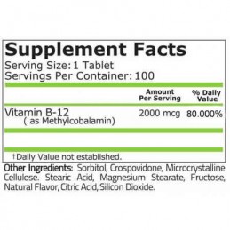 Pure Nutrition USA Vitamina B12 2000mcg 100 Tablete (Metilcobalamina) Simptome lipsa sau deficit de Vitamina B12: oboseala fara 