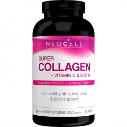 Supliment alimentar Super Collagen + Vitamina C cu Biotina 360 Tablete, NeoCell Beneficii Super Colagen Hidrolizat + Vitamina C 