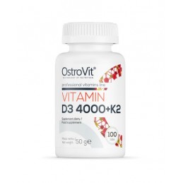 Vitamina D3 4000 IU + Vitamina K2 100 mcg 100 Comprimate BENEFICII VITAMINA D3 + K2: creste mineralizarea oaselor si a dintilor,