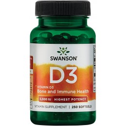 Swanson Vitamina D3, 5000 IU - 250 Capsule Beneficii Vitamina D3: ajuta la mentinerea sanatatii si la buna functionare a sistemu
