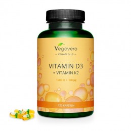 Vitamina D3 & K2 oil (ulei) - 120 Capsule (mentine sanatatea oaselor, ajuta la reducerea stresului si a depresiei) Beneficii Vit