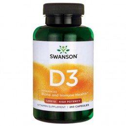 Supliment alimentar Vitamina D3 1,000 IU -  250 Capsule, Swanson Beneficii Vitamina D3: mentine sanatatea oaselor, amelioreaza m