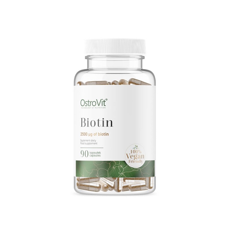 Biotina Vege 2500 mcg 90 Capsule, OstroVit Biotina beneficii: importanta pentru par, piele si sanatatea unghiilor, nutrient esen