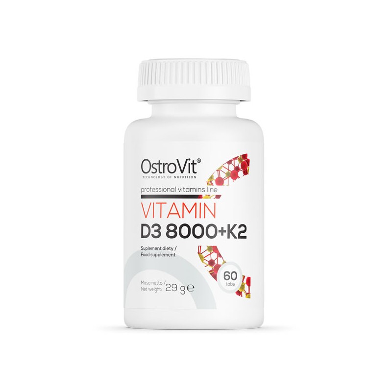 Vitamina D3 8000 IU + K2 200 mcg - 60 Tablete, OstroVit Beneficii Vitamina D3&amp;K2: mentine sanatatea oaselor, ajuta la reduce