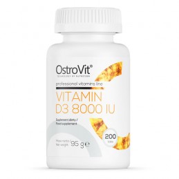 Vitamina D3 8000 IU, 200 Tablete (Intareste sistemul imunitar) Beneficii OstroVit Vitamina D3: Vitamina D3 8000 UI este un supli