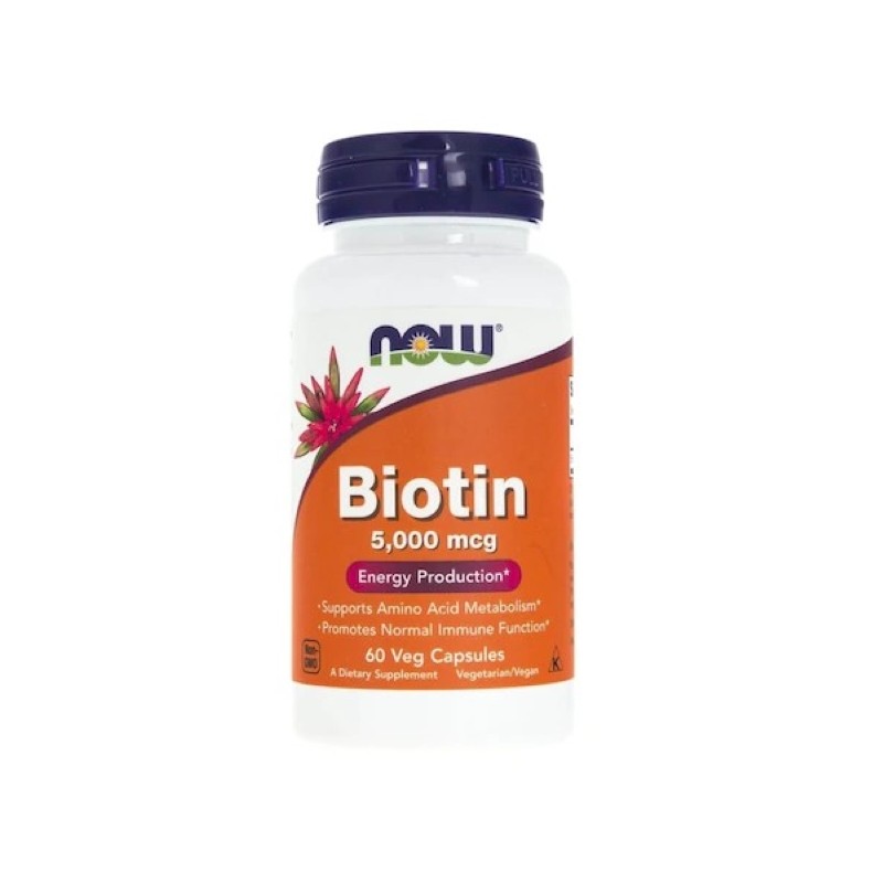 NOW Foods Biotin - 5000mcg - 60 Capsule Beneficii Biotina: importanta pentru par, piele si sanatatea unghiilor, nutrient esentia