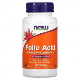 NOW Foods Folic Acid with Vitamin B12, 800mcg - 250 Tablete Beneficii acid folic &amp; vitamina B12- este esential pentru sanata
