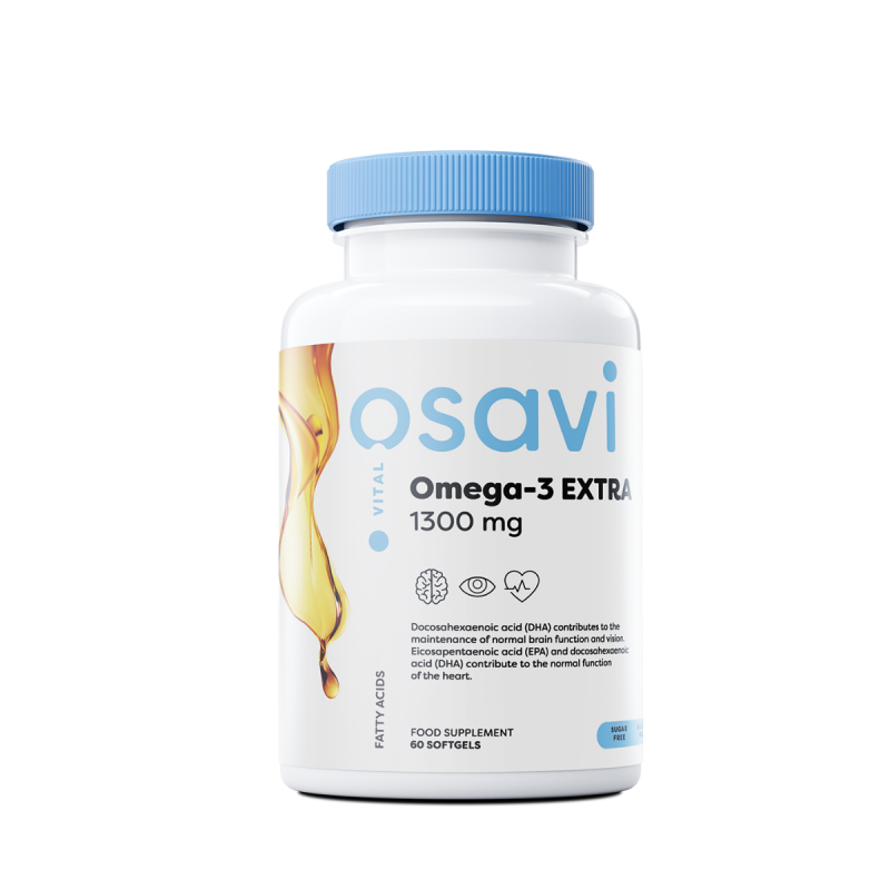 Osavi Omega-3 Extra, 1300mg (cu aroma de lamaie) - 60 Capsule Beneficii Omega 3: risc redus de boli cardiovasculare, risc redus 