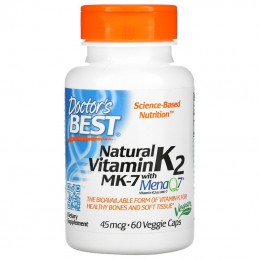 Doctor's Best Natural Vitamin K2 MK7 & MenaQ7 - 45mcg - 60 Capsule Beneficii K2 MK7 cu MenaQ7- ajuta la mentinerea sanatatii oas