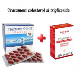 Pentru colesterol si trigliceride: Krill Oil si Cholesteril New Generation 180 capsule fiecare, Nutrisan Beneficii Cholesteril N
