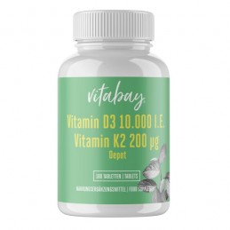 Vitabay Vitamin D3 10,000 IU + Vitamin K2 200mcg MK7 - 180 Tablete Beneficii Vitamina D3&amp;K2: mentine sanatatea oaselor, ajut