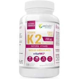 Wish Vitamin K2 Mk-7 Natto 200mcg - 120 Capsule BENEFICII VITAMINA K2 MK7- sustine sanatatea oaselor, promoveaza o buna circulat