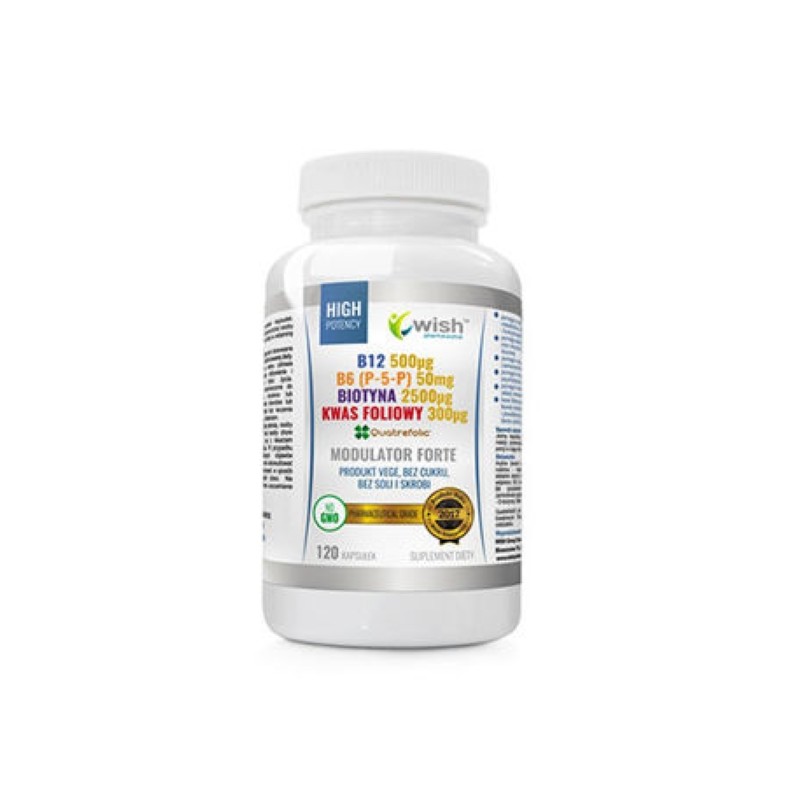 Wish Modulator Forte - 120 Capsule BENEFICII MODULATOR FORTE: doze mari de vitamine B6, B7, B12 si acid folic, formula perfect a