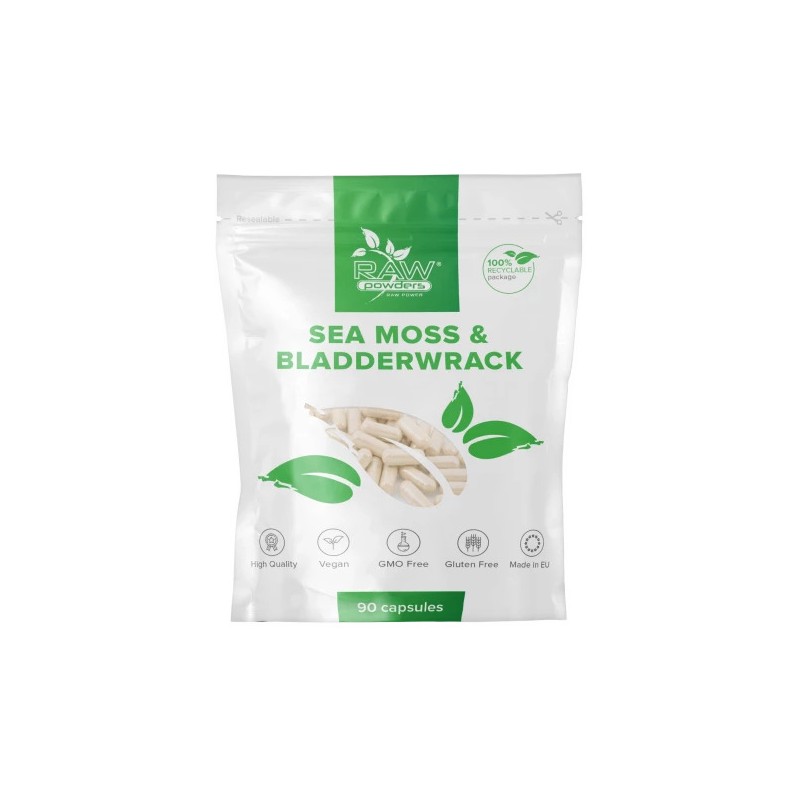 Muschi de mare + Bladderwrack 90 Capsule (Irish Sea Moss) Muschi de mare beneficii: ajuta la mentinerea functionarii normale a s
