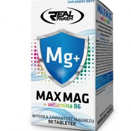 Real Pharm, Max Mag + B6 - 90 tablete BENEFICII: AJUTOR pentru functii de baza ale corpului: tensiune arteriala, echilibrul hidr