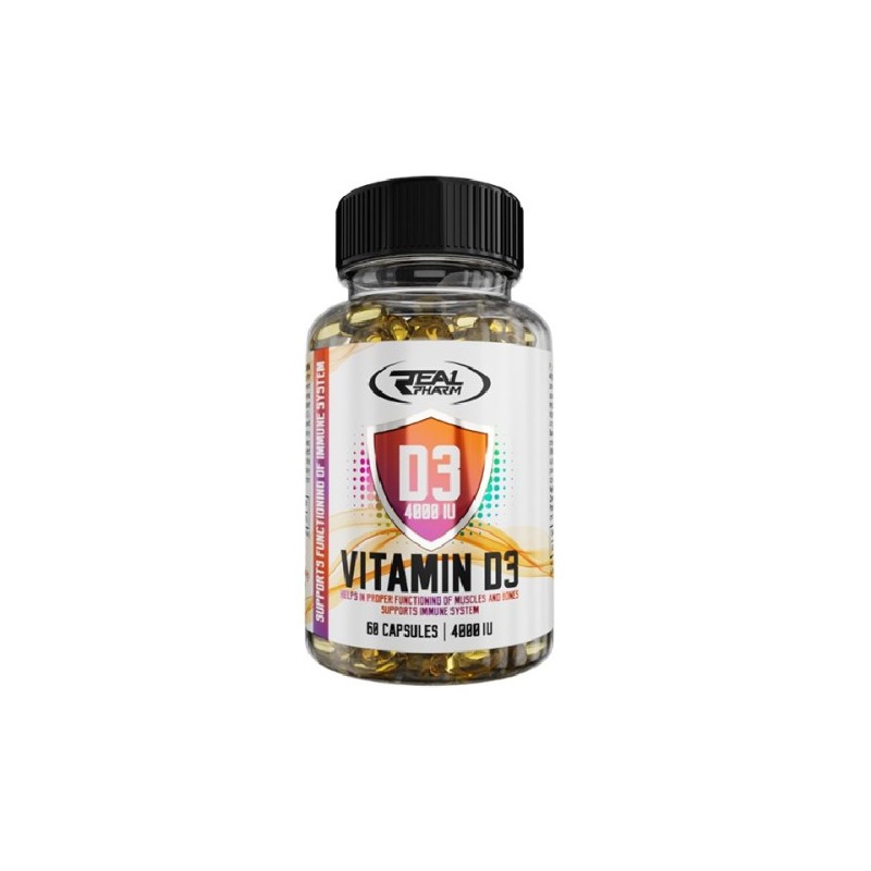 Real Pharm, Vitamin D3 4000IU - 60 Capsule BENEFICII VITAMINA D3: creste rezistenta organismului, asigura o dezvoltare corespunz