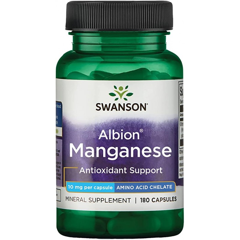 Swanson Albion Chelated Manganese 10mg - 180 Capsule (Mangan chelat) BENEFICII Albion Mangan: ajuta la formarea oaselor prin div