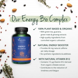 Vegavero Organic Energy Complex, 90 Capsule (pentru energie) BENEFICII- Vegan, Gust natural de fructe, Cu zinc și fructe de soc,