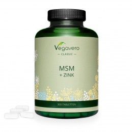 Vegavero MSM + Zinc, 300 Tablete BENEFICII- contribuie la menținerea unui păr, a pielii și a unghiilor normale, contribuie la fu