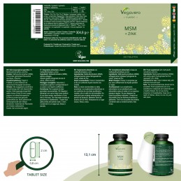 Vegavero MSM + Zinc, 300 Tablete BENEFICII- contribuie la menținerea unui păr, a pielii și a unghiilor normale, contribuie la fu